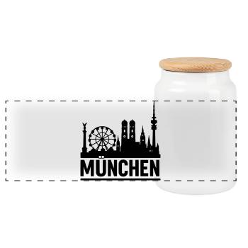 München Munich Silhouette Skyline - Panorama Keksdose mit Holzdeckel - Weiß - Vorne
