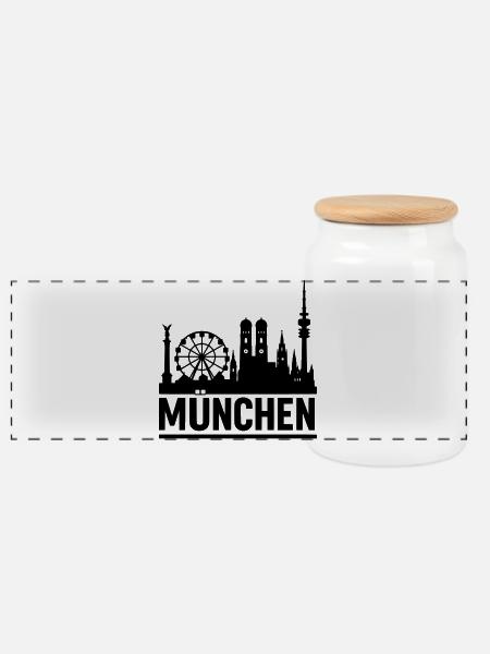 München Munich Silhouette Skyline - Panorama Keksdose mit Holzdeckel - Weiß