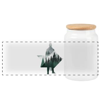 Modern Forest Geometric Human Silhouette - Panoramic Cookie Jar with Wooden Lid - white - Front