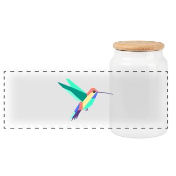 Bunte geometrische Kolibri-Kunst - Panorama Keksdose mit Holzdeckel - Weiß - Vorne