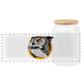 Night Owl Portrait - Panoramic Cookie Jar with Wooden Lid - white - Front