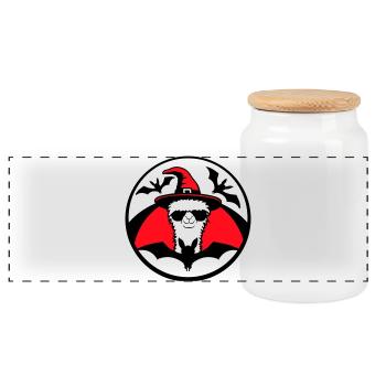 Lama Halloween Sorcière Chapeau Chauve-souris Alpaga Cool Mignon - Boîte à biscuits avec couvercle en bois - blanc - Devant