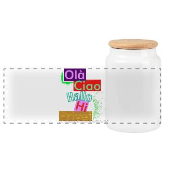 Sprachenvielfalt Farbiges Grussdesign - Panorama Keksdose mit Holzdeckel - Weiß - Vorne