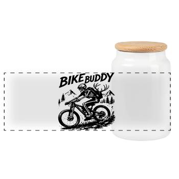 Bike Buddy Mountain Bike Adventure - Panoramic Cookie Jar with Wooden Lid - white - Front