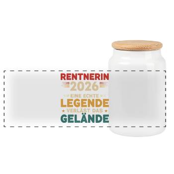 2026 Ruhestand Legende – Rentnerin Spruch Geschenk - Panorama Keksdose mit Holzdeckel - Weiß - Vorne