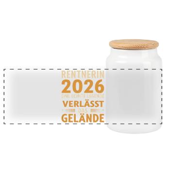 Rentnerin 2026 Echte Legende verlässt das Gelände - Panorama Keksdose mit Holzdeckel - Weiß - Vorne