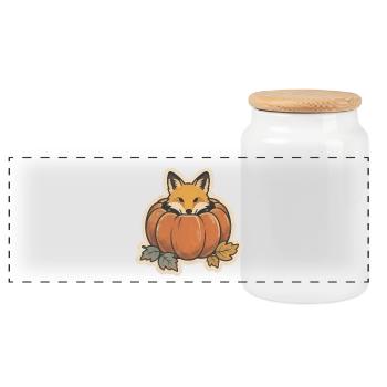 Süßer Halloween Fuchs Im Kürbis Mit Hexenhut  - Panorama Keksdose mit Holzdeckel - Weiß - Vorne