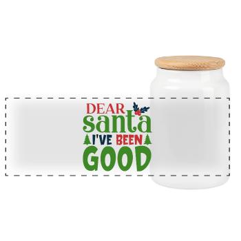 Dear Santa I've Been Good Pattern - Panoramic Cookie Jar with Wooden Lid - white - Front