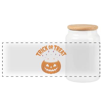 Trick or Treat Cats - Funny Cat T-Shirt - Panoramic Cookie Jar with Wooden Lid - white - Front