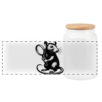 Rat avec motif loupe - Boîte à biscuits avec couvercle en bois - blanc - Devant