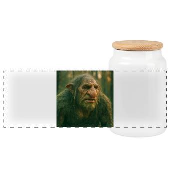 Norse mythology, creature, troll - Panoramic Cookie Jar with Wooden Lid - white - Front