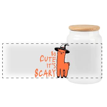 So cute it's scary Lama Hexenhut Halloween Spruch - Panorama Keksdose mit Holzdeckel - Weiß - Vorne