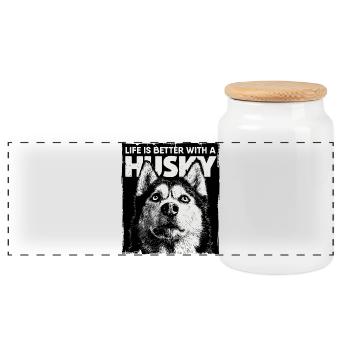 Life is better with a Husky - Panorama Keksdose mit Holzdeckel - Weiß - Vorne