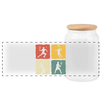 Tennis Retro Tennis Player T-shirt Playing Tennis - Panoramic Cookie Jar with Wooden Lid - white - Front