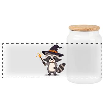 Mignon raton laveur sorcier avec chapeau et baguette magique - Boîte à biscuits avec couvercle en bois - blanc - Devant