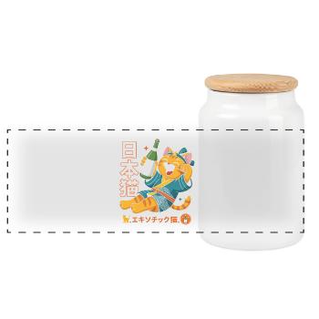 Chat japonais ivre - T-shirt chat drôle - Boîte à biscuits avec couvercle en bois - blanc - Devant