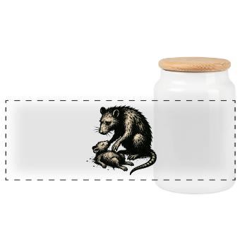 Rat mother and offspring vintage - Panoramic Cookie Jar with Wooden Lid - white - Front