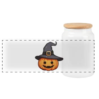 pumpkin, pumpkin for Halloween - Panoramic Cookie Jar with Wooden Lid - white - Front
