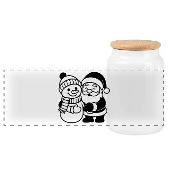 Weihnachtsdesign mit Weihnachtsmann und Schneemann - Panorama Keksdose mit Holzdeckel - Weiß - Vorne
