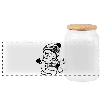 Lustiger Schneemann, Design für Weihnachten - Panorama Keksdose mit Holzdeckel - Weiß - Vorne