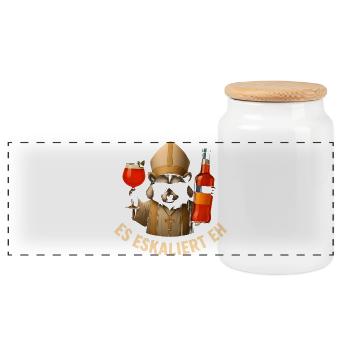 Es Eskaliert Eh Waschbär Spritz Party Geschenkidee - Panorama Keksdose mit Holzdeckel - Weiß - Vorne