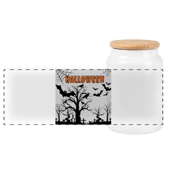 Spooky Halloween Night with Bats and Crows - Panoramic Cookie Jar with Wooden Lid - white - Front