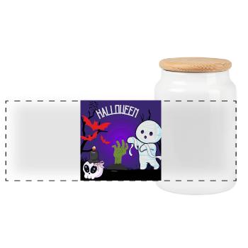 Süße Halloween Mumie und Zombie Hand - Panorama Keksdose mit Holzdeckel - Weiß - Vorne