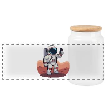 Pixel Astronaut Selfie on Mars – 8-Bit Style - Panoramic Cookie Jar with Wooden Lid - white - Front