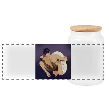 Contemporary embrace - Panoramic Cookie Jar with Wooden Lid - white - Front