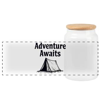 Adventure Awaits Wandern Natur Zelt - Panorama Keksdose mit Holzdeckel - Weiß - Vorne