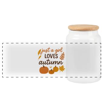 Just a Girl Loves Autumn - Panorama Keksdose mit Holzdeckel - Weiß - Vorne