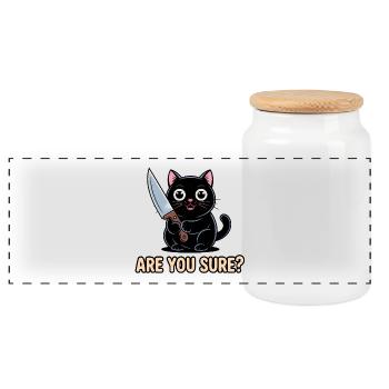 Are you sure? - Funny Cat T-Shirt - Panoramic Cookie Jar with Wooden Lid - white - Front