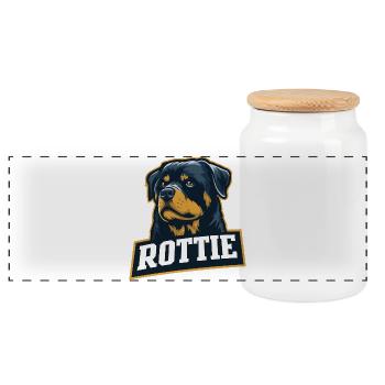 Rottie – Starkes Rottweiler Portrait - Panorama Keksdose mit Holzdeckel - Weiß - Vorne