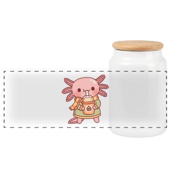 Süßer Axolotl Trinken Kürbis Gewürz Latte Herbst - Panorama Keksdose mit Holzdeckel - Weiß - Vorne