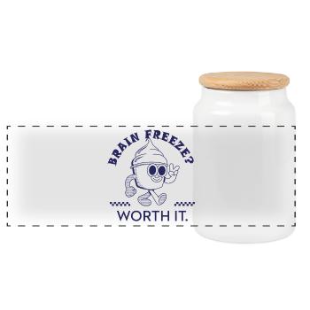 Brain Freeze Worth It – Lustiges Eiscreme Design - Panorama Keksdose mit Holzdeckel - Weiß - Vorne
