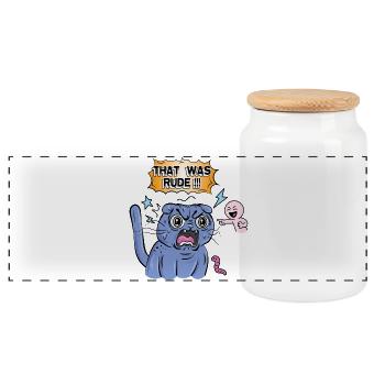 Angry Cat Screams at Expression - Panoramic Cookie Jar with Wooden Lid - white - Front