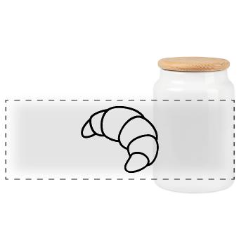 Croissant Sketch – French Breakfast Motif - Panoramic Cookie Jar with Wooden Lid - white - Front