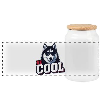 Be Cool - Siberian Husky - Panoramic Cookie Jar with Wooden Lid - white - Front