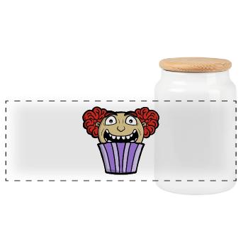 Creepy Cupcake Clown - Panoramic Cookie Jar with Wooden Lid - white - Front