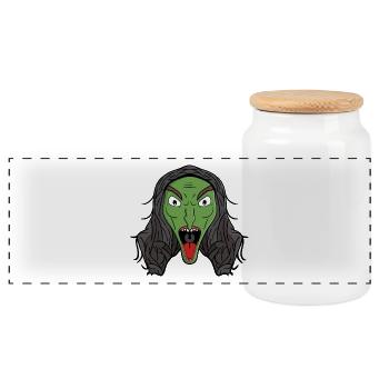 Green Witch Snarl - Panoramic Cookie Jar with Wooden Lid - white - Front