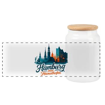 Hamburg Heimathafen Silhouette Geschenk maritim - Panorama Keksdose mit Holzdeckel - Weiß - Vorne