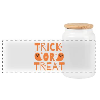 Halloween Trick or Treat Ghosts Haunting - Panoramic Cookie Jar with Wooden Lid - white - Front