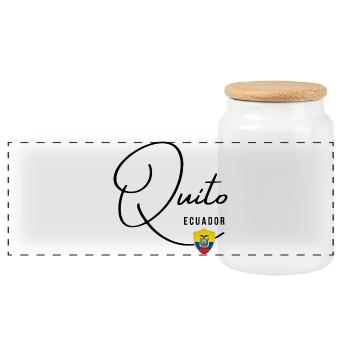 Elegantes Design Quito, Souvenir Quito - Panorama Keksdose mit Holzdeckel - Weiß - Vorne