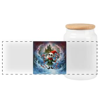 Weihnachten Skelett Elf - Panorama Keksdose mit Holzdeckel - Weiß - Vorne