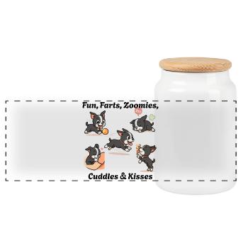 Boston - Plaisir, pets, zoomies, câlins et bisous - Boîte à biscuits avec couvercle en bois - blanc - Devant