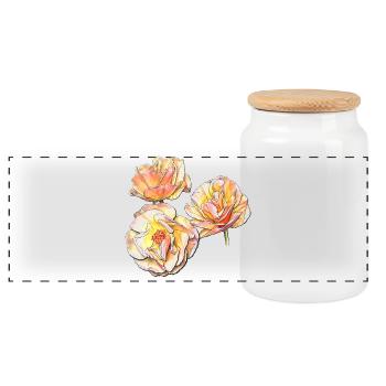 Three Yellow Pink Rose Blossoms Colour Pencil Draw - Panoramic Cookie Jar with Wooden Lid - white - Front
