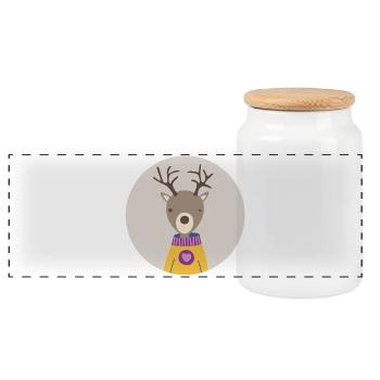 Deer Circle Heart Scandinavian Kids Nordic - Panoramic Cookie Jar with Wooden Lid - white - Front