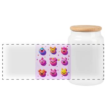 Visages d’animaux kawaii heureux sur fond violet - Boîte à biscuits avec couvercle en bois - blanc - Devant