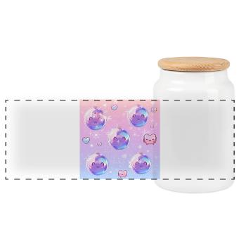 Dreamy Sparkle Pastel Kawaii Ball Ornaments - Panoramic Cookie Jar with Wooden Lid - white - Front