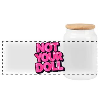 Not Your Doll Bold Pink Graphic Design - Panoramic Cookie Jar with Wooden Lid - white - Front